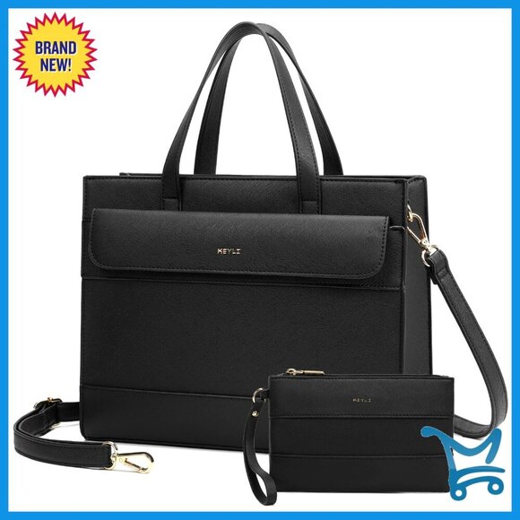 Handbags - Vegan Leather Tote Bag Set with Wristlet, Adjustable Strap, Large Capacity